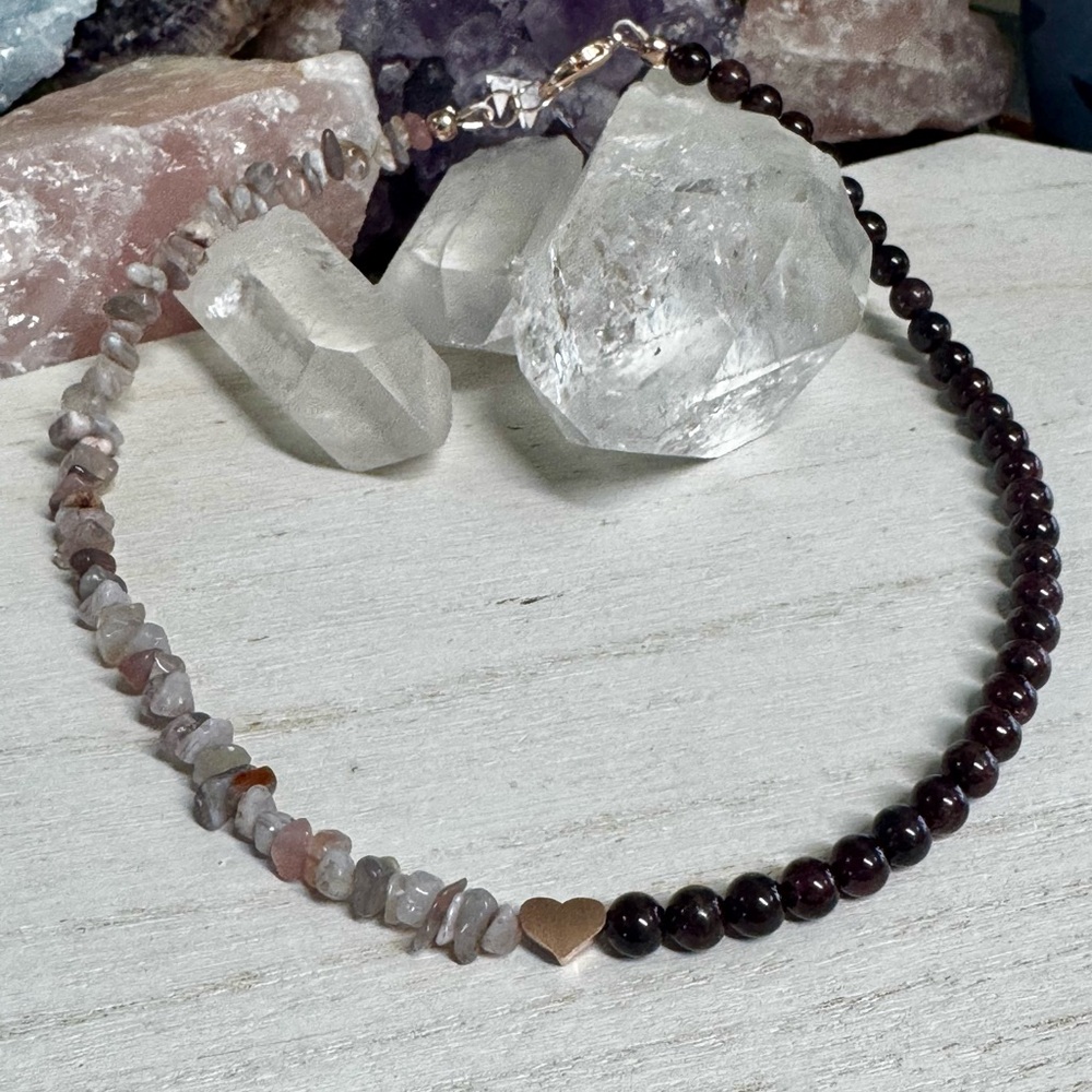 16” Garnet and Botswana Agate Choker Style Gemstone Necklace